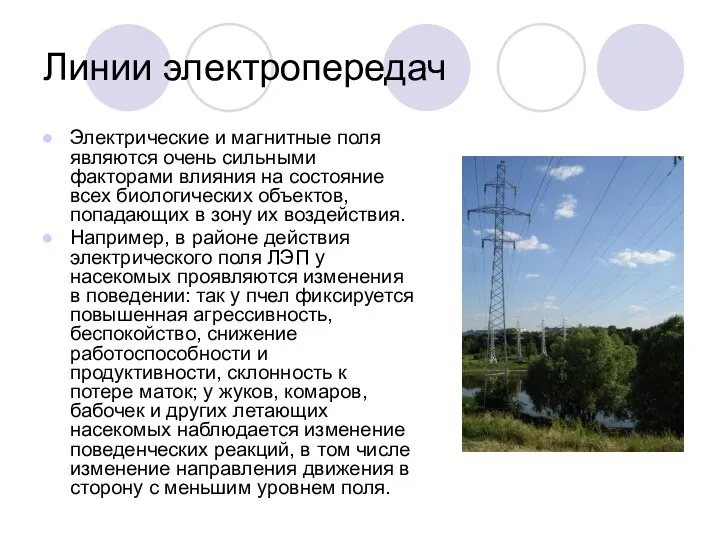 Линии электропередач Электрические и магнитные поля являются очень сильными факторами