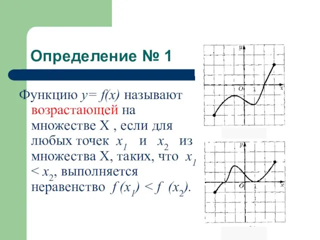 Определение № 1 Функцию у= f(x) называют возрастающей на множестве