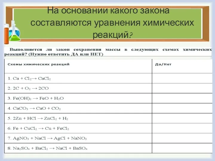 На основании какого закона составляются уравнения химических реакций?