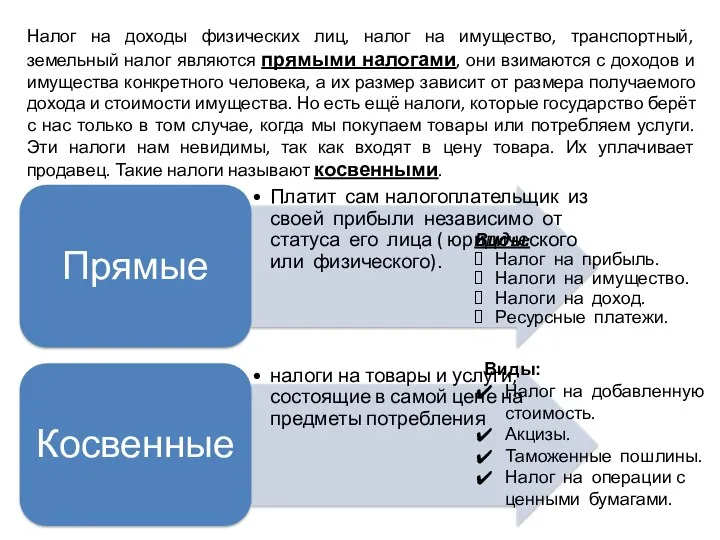 Налог на доходы физических лиц, налог на имущество, транспортный, земельный