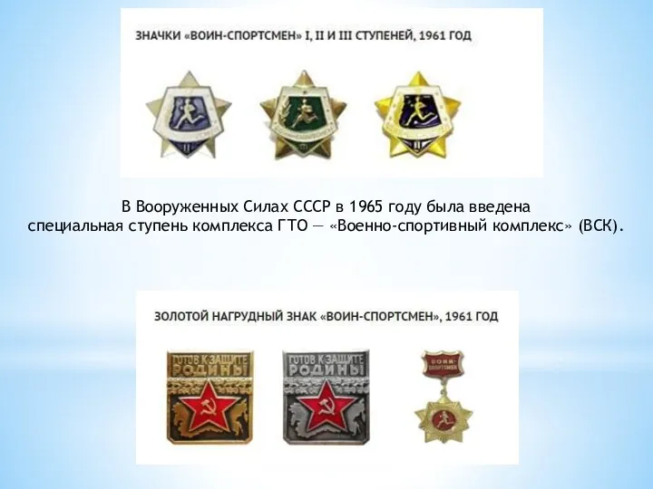 В Вооруженных Силах СССР в 1965 году была введена специальная ступень комплекса ГТО