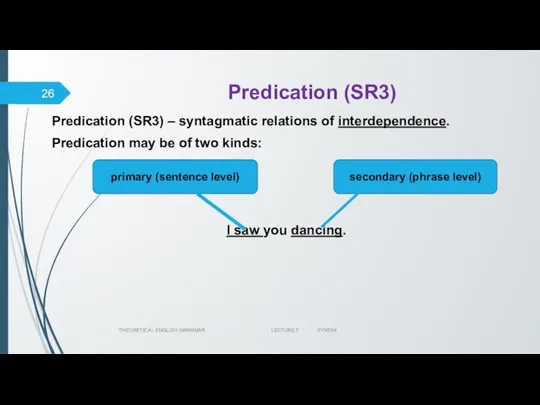 Predication (SR3) Predication (SR3) – syntagmatic relations of interdependence. Predication