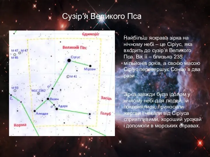 Сузір′я Великого Пса Найбільш яскрава зірка на нічному небі –