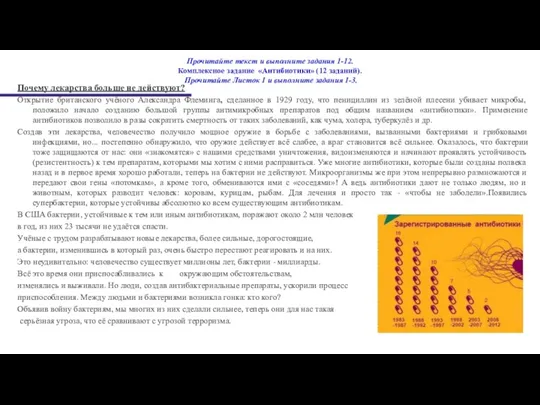 Прочитайте текст и выполните задания 1-12. Комплексное задание «Антибиотики» (12