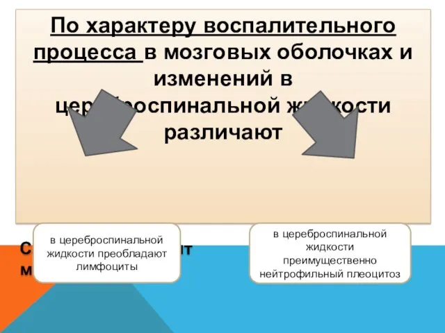 По характеру воспалительного процесса в мозговых оболочках и изменений в