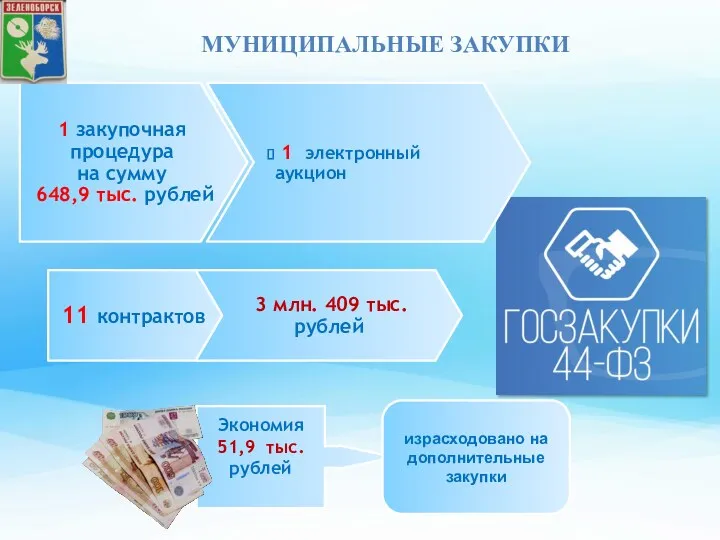 МУНИЦИПАЛЬНЫЕ ЗАКУПКИ Экономия 51,9 тыс. рублей израсходовано на дополнительные закупки