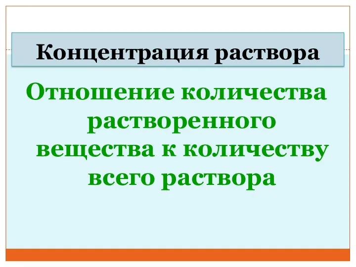 Концентрация раствора Отношение количества растворенного вещества к количеству всего раствора