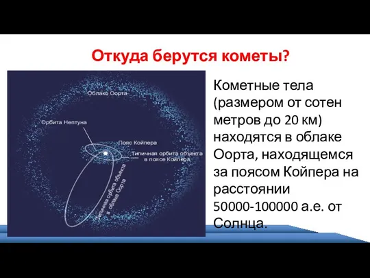 Откуда берутся кометы? Кометные тела (размером от сотен метров до