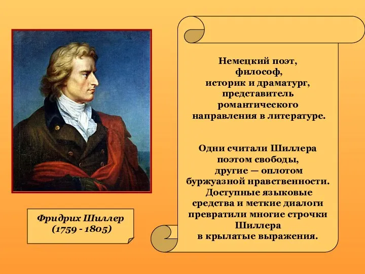 Фридрих Шиллер (1759 - 1805) Немецкий поэт, философ, историк и