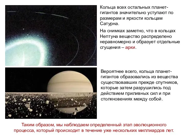 Кольца всех остальных планет-гигантов значительно уступают по размерам и яркости кольцам Сатурна. На