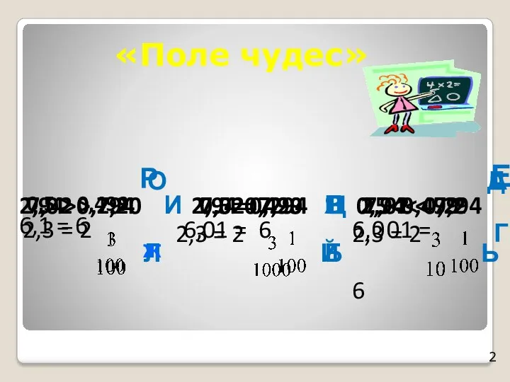 «Поле чудес» Е 6,1 = 6 О 6,01 = 6