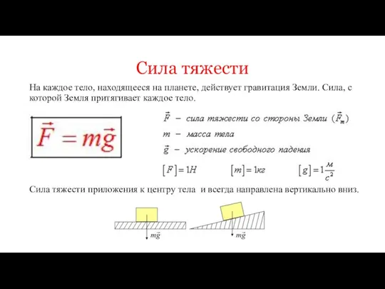 Сила тяжести На каждое тело, находящееся на планете, действует гравитация