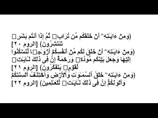 ﴿وَمِنۡ ءَایَـٰتِهِۦۤ أَنۡ خَلَقَكُم مِّن تُرَابࣲ ثُمَّ إِذَاۤ أَنتُم بَشَرࣱ