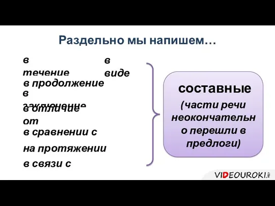 Раздельно мы напишем… в течение в продолжение в заключение в