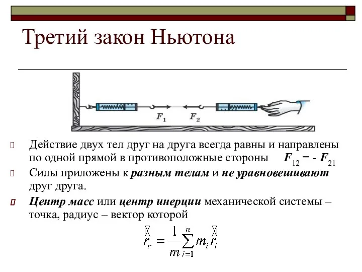 Третий закон Ньютона Действие двух тел друг на друга всегда