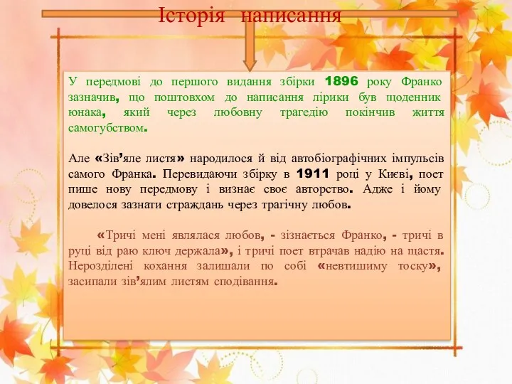 У передмові до першого видання збірки 1896 року Франко зазначив,