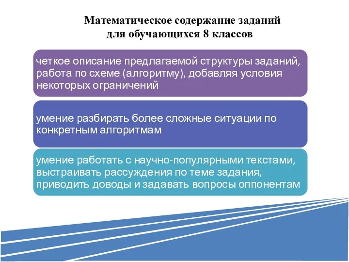 Математическое содержание заданий для обучающихся 8 классов