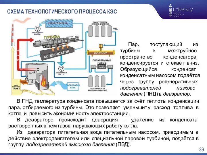 СХЕМА ТЕХНОЛОГИЧЕСКОГО ПРОЦЕССА КЭС В ПНД температура конденсата повышается за