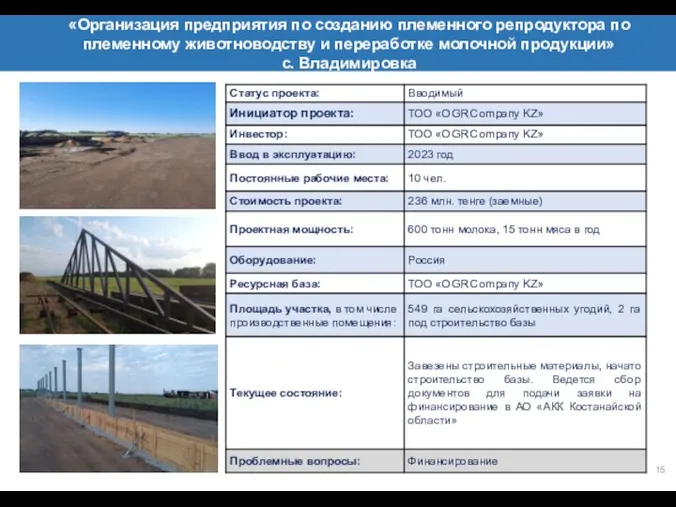 15 СПИСОК ПРОЕКТОВ, ПЛАНИРУЕМЫЕ ДО 2025 ГОДА «Организация предприятия по