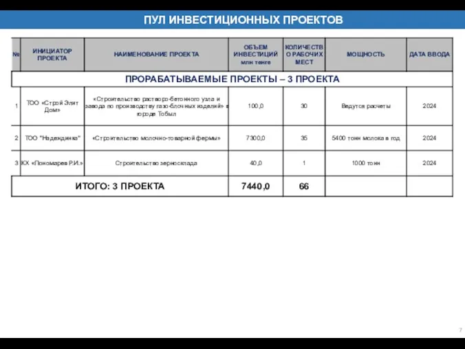 7 ПУЛ ИНВЕСТИЦИОННЫХ ПРОЕКТОВ