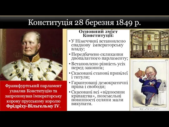 Конституція 28 березня 1849 р. Основний зміст Конституції: У Німеччині