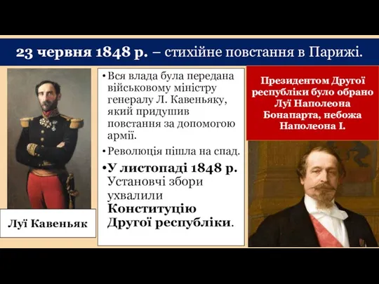 23 червня 1848 р. – стихійне повстання в Парижі. Вся