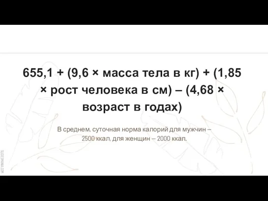 655,1 + (9,6 × масса тела в кг) + (1,85