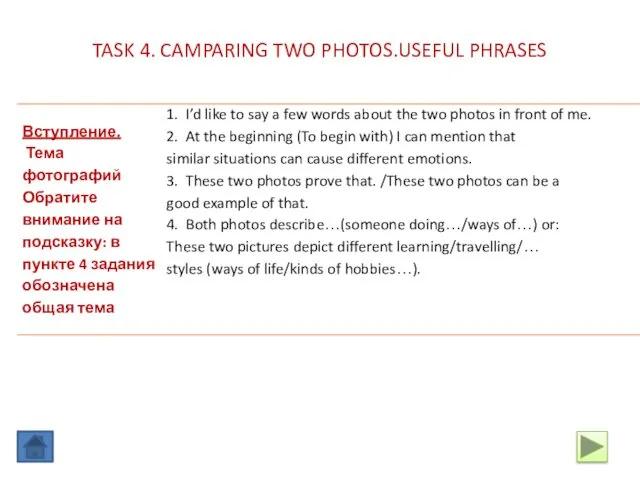 TASK 4. CAMPARING TWO PHOTOS.USEFUL PHRASES