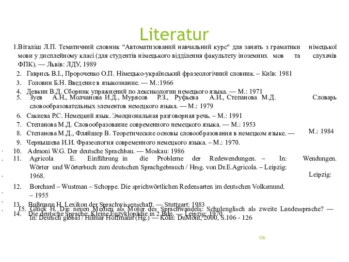 Literatur Віталіш Л.П. Тематичний словник "Автоматизований навчальний курс" для занять