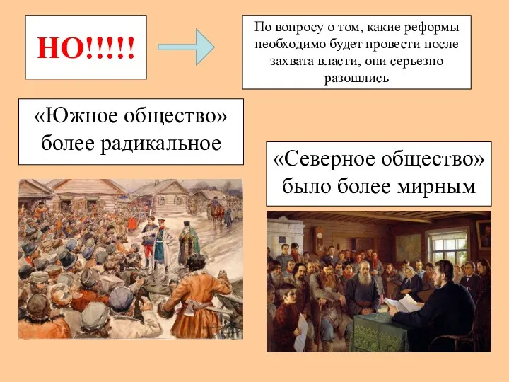 НО!!!!! «Южное общество» более радикальное «Северное общество» было более мирным