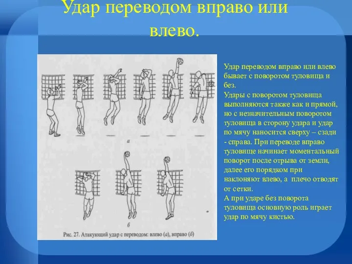 Удар переводом вправо или влево. Удар переводом вправо или влево