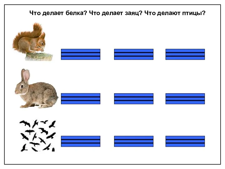 Что делает белка? Что делает заяц? Что делают птицы?