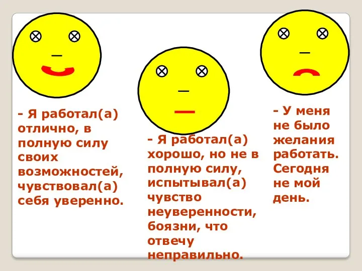 - Я работал(а) отлично, в полную силу своих возможностей, чувствовал(а)