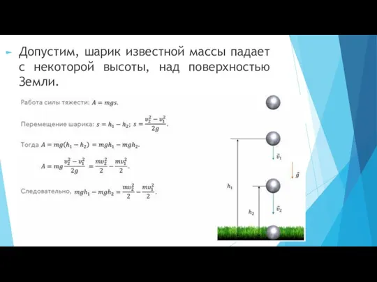 Допустим, шарик известной массы падает с некоторой высоты, над поверхностью Земли.