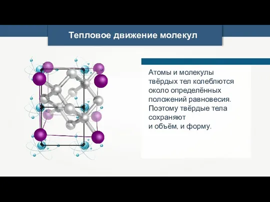 Тепловое движение молекул Атомы и молекулы твёрдых тел колеблются около