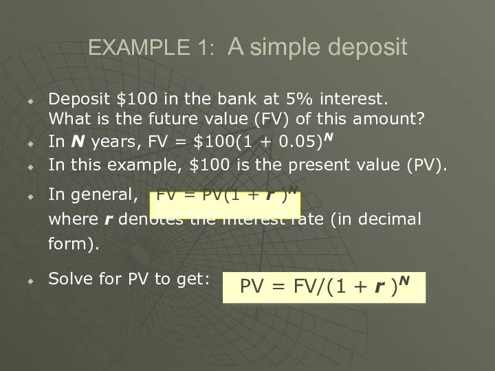 EXAMPLE 1: A simple deposit Deposit $100 in the bank