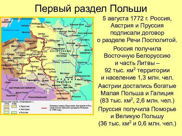 Первый раздел Польши 5 августа 1772 г. Россия, Австрия и