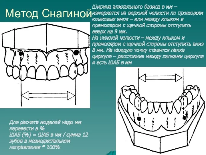 Метод Снагиной Для расчета моделей надо мм перевести в %