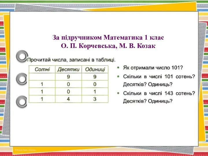 За підручником Математика 1 клас О. П. Корчевська, М. В. Козак