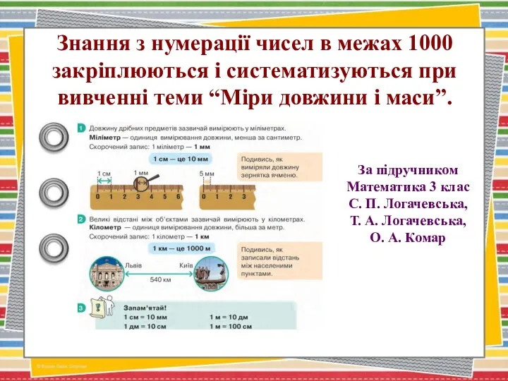 Знання з нумерації чисел в межах 1000 закріплюються і систематизуються