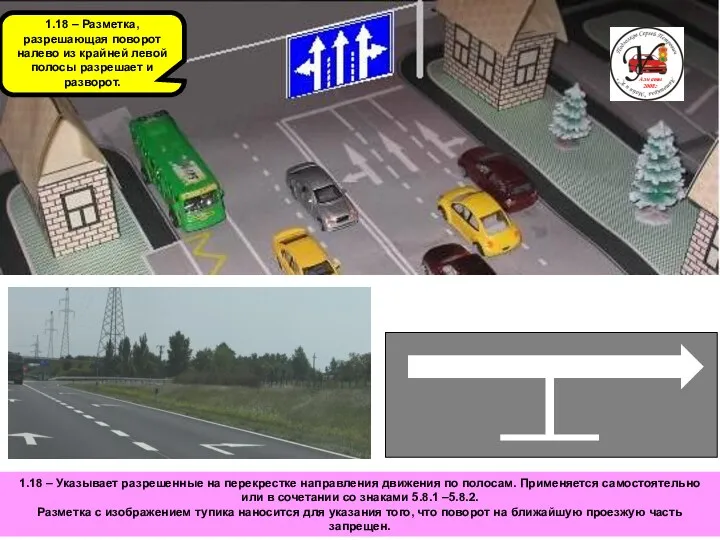 1.18 – Указывает разрешенные на перекрестке направления движения по полосам.