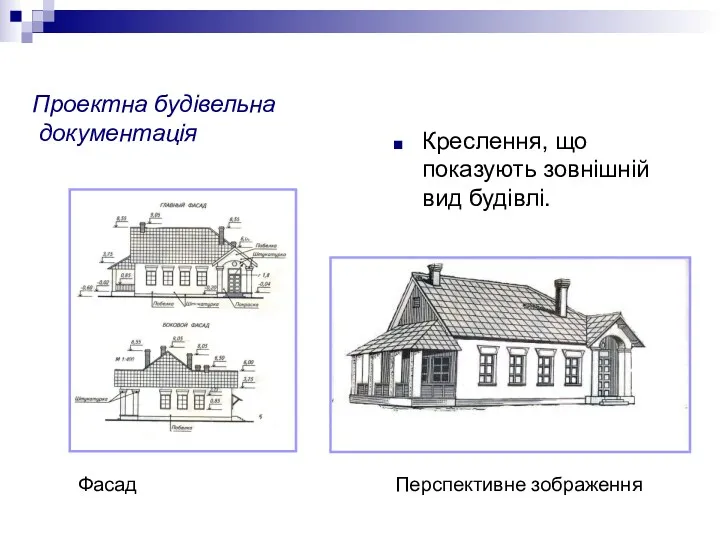 Проектна будівельна документація Креслення, що показують зовнішній вид будівлі. Фасад Перспективне зображення
