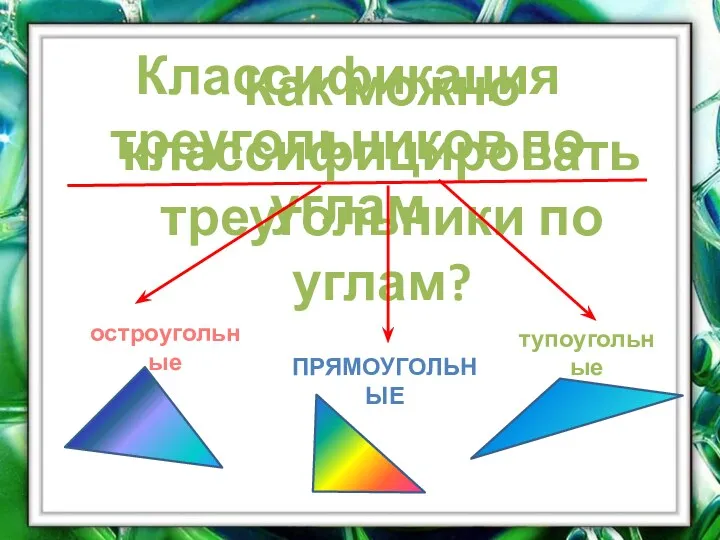 Как можно классифицировать треугольники по углам? Классификация треугольников по углам