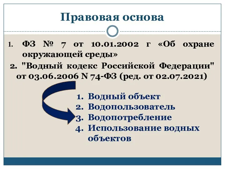 Правовая основа ФЗ № 7 от 10.01.2002 г «Об охране окружающей среды» 2.