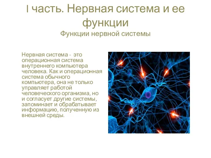 I часть. Нервная система и ее функции Функции нервной системы