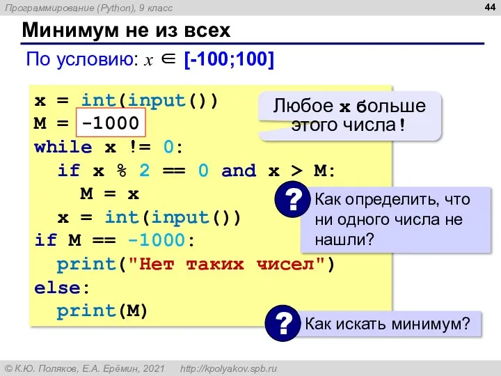 Минимум не из всех По условию: x ∈ [-100;100] x