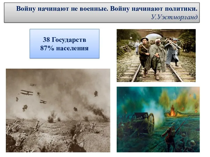 Войну начинают не военные. Войну начинают политики. У.Уэстморланд 38 Государств 87% населения