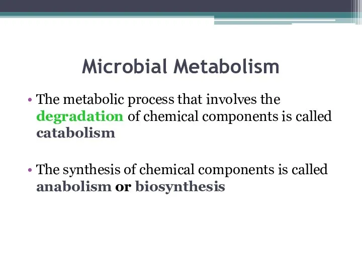 Microbial Metabolism The metabolic process that involves the degradation of