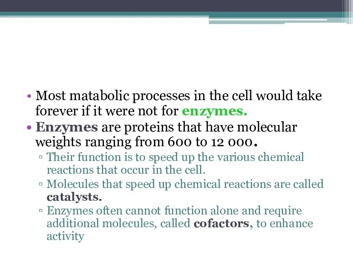 Most matabolic processes in the cell would take forever if