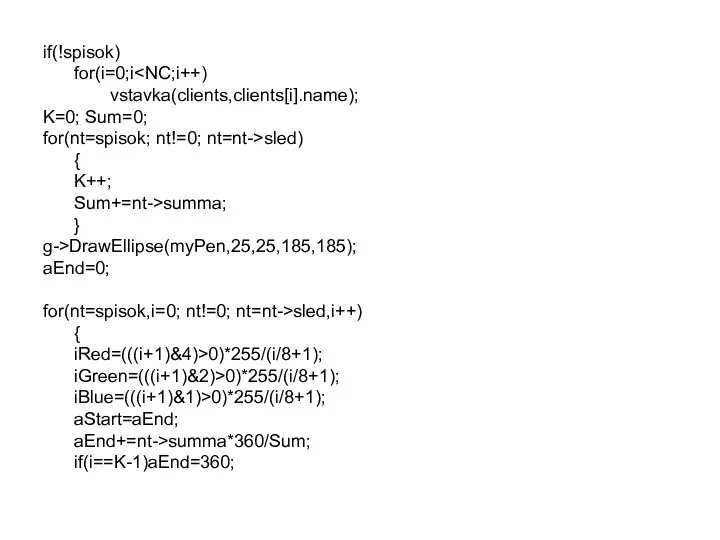 if(!spisok) for(i=0;i vstavka(clients,clients[i].name); K=0; Sum=0; for(nt=spisok; nt!=0; nt=nt->sled) { K++;